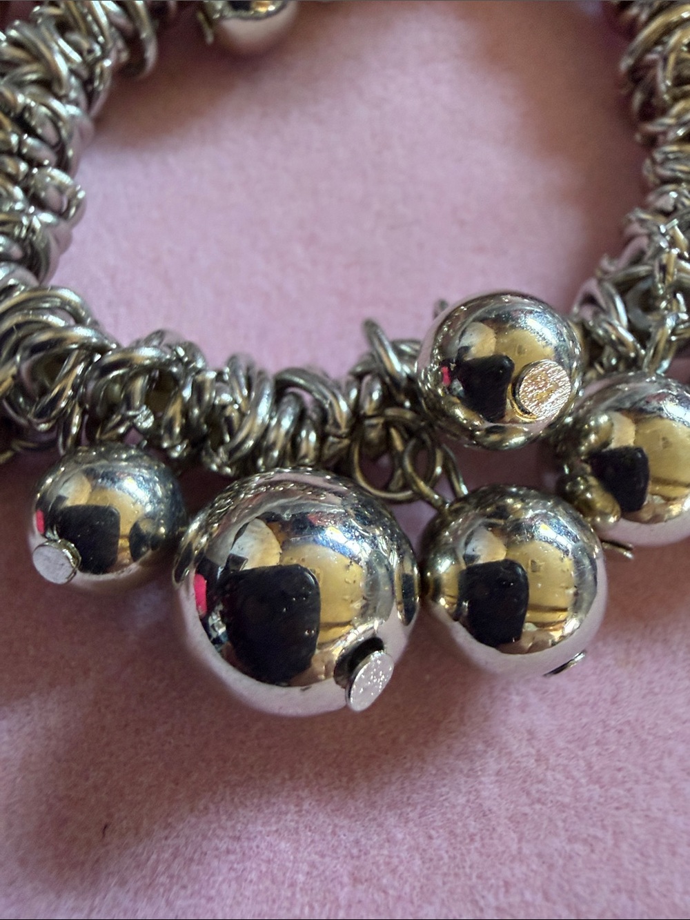 Silver Tone Charm Ball Bracelet, 7”Stretch, (J0127) - Picture 2 of 6